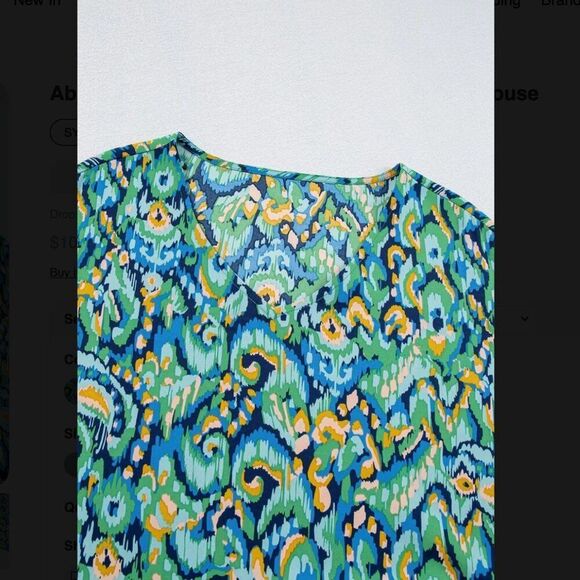 NWT Abstract Print V Neck Half Sleeve Loose Fit Blouse Turquoise - small - Picture 6 of 9